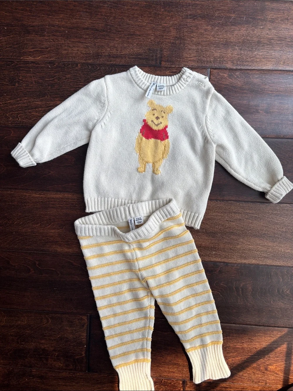 Janie and Jack Cream Knit Set with Yellow & Red Winnie-the-Pooh